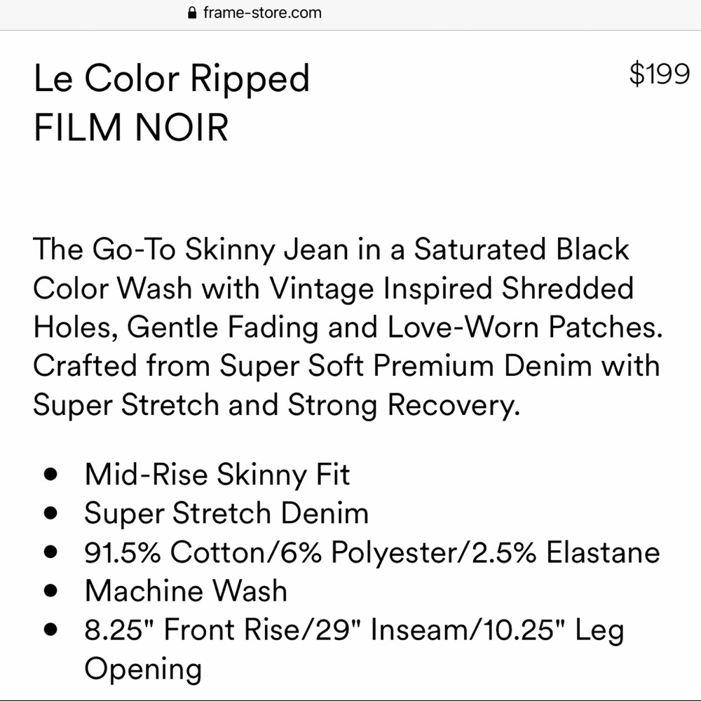 FRAME Black Denim Ripped 26 Le Skinny Film Noir - Picture 3 of 15